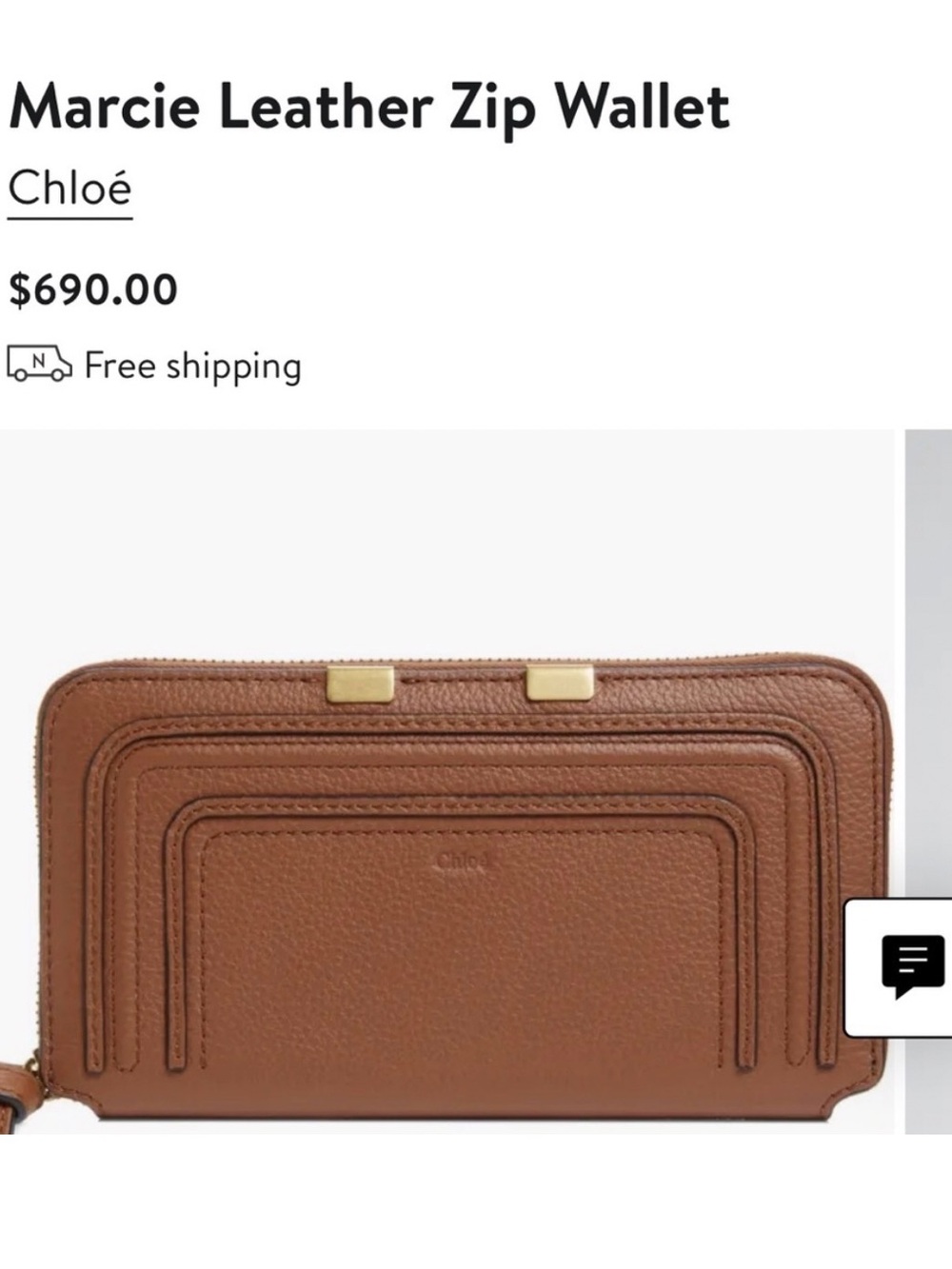 Chloé Marcie Pebbled Leather Zip Wallet in Brown